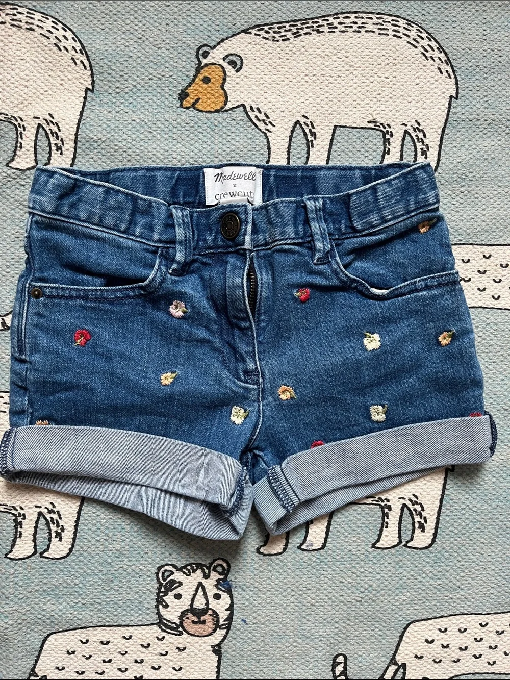 Crewcut by Madewell Girls' Embroidered Denim Shorts - Blue